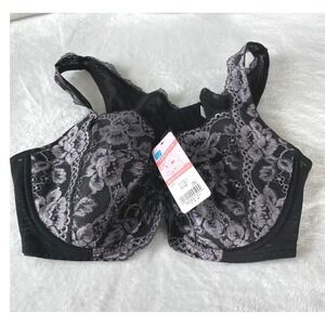 Saaisiru Women Black Lavender Floral Lace Full Coverage Bra C110 NWT